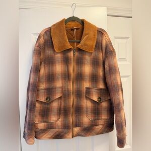 Plaid Brown Jacket with Corduroy Collar